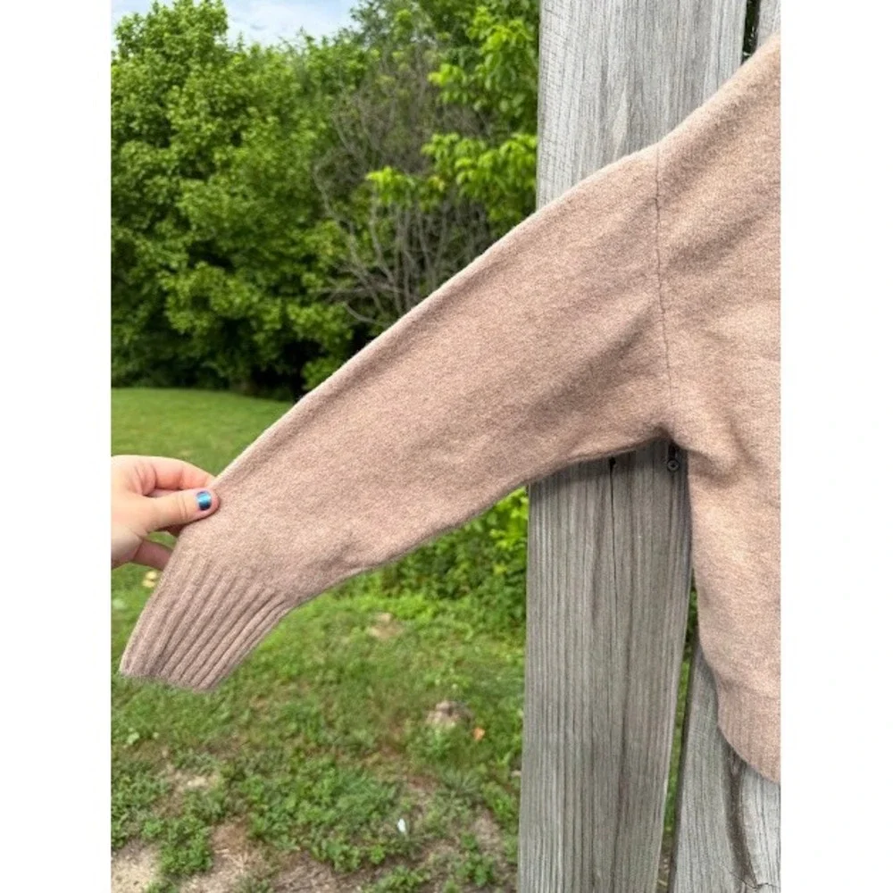 Cozy For The Republic Sweater Womens S/P Tan Mock Neck Wool Blend Drop Shoulder